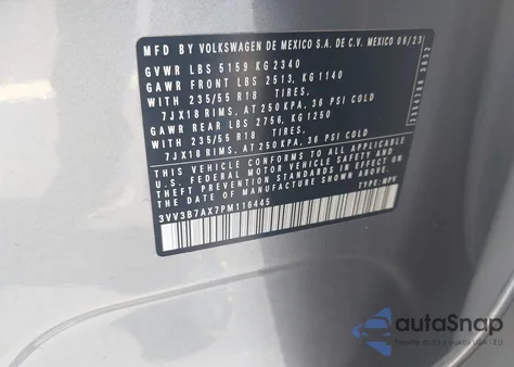 2023 Volkswagen Tiguan 2.0T Se from USA, damaged, VIN 3VV3B7AX7PM116445